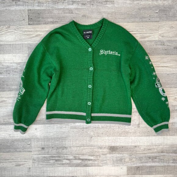 Wizarding World Of Harry Potter Sweaters - Harry Potter Kelly Green Slytherin Embroidered Cardigan Sweater B27